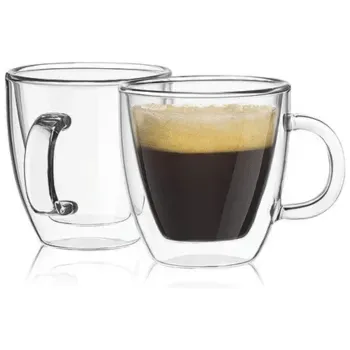 JoyJolt Savor Double Wall Insulated Glass Espresso Mugs (Set of 2) - 5.4-Ounces